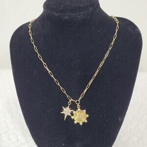 Jennifer Miller Starburst Charm Necklace 14k Gold Plated Paper Clip Chain CZ